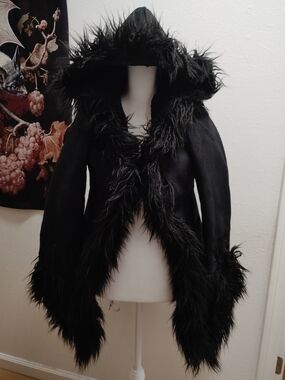 Killstar Black Hooded Faux-Fur Trim Gothic Jacket